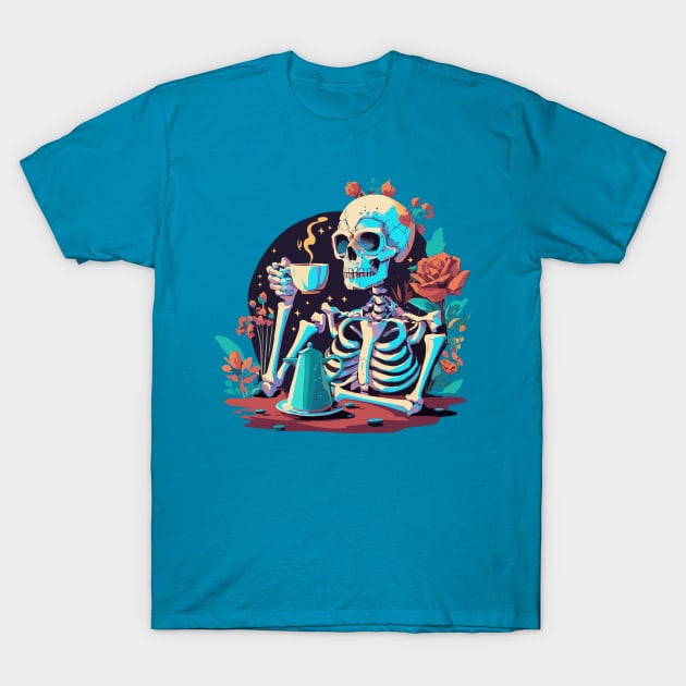 Skeleton drinking coffee T-Shirt by PrintSoulDesigns